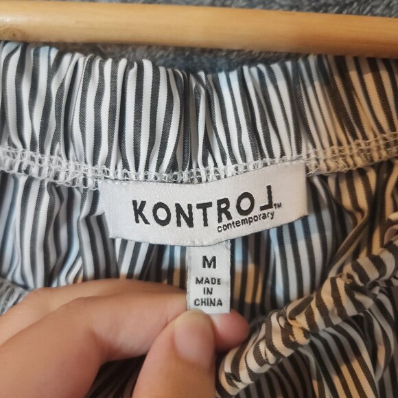 KONTROL Medium Off Shoulder Floral Embroidery STRIPE TOP Elastic Neck 3/4 Sleeve - Picture 3 of 8